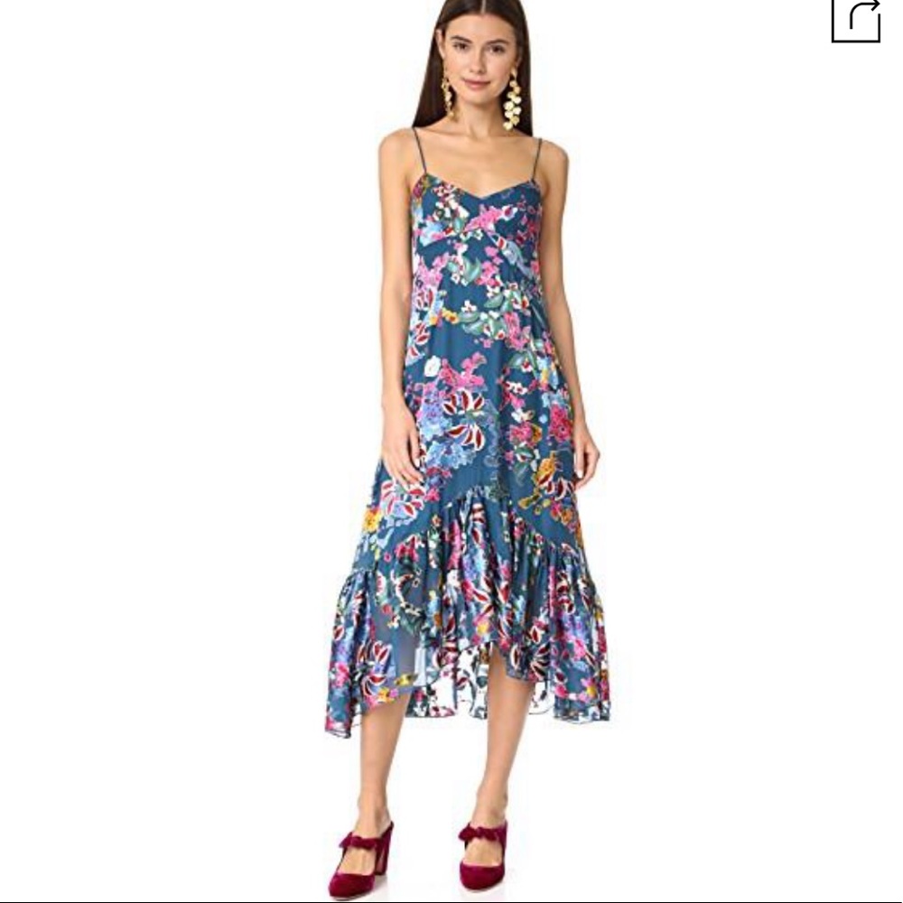 Saloni Inga Cami Silk Dress Teal Begonia